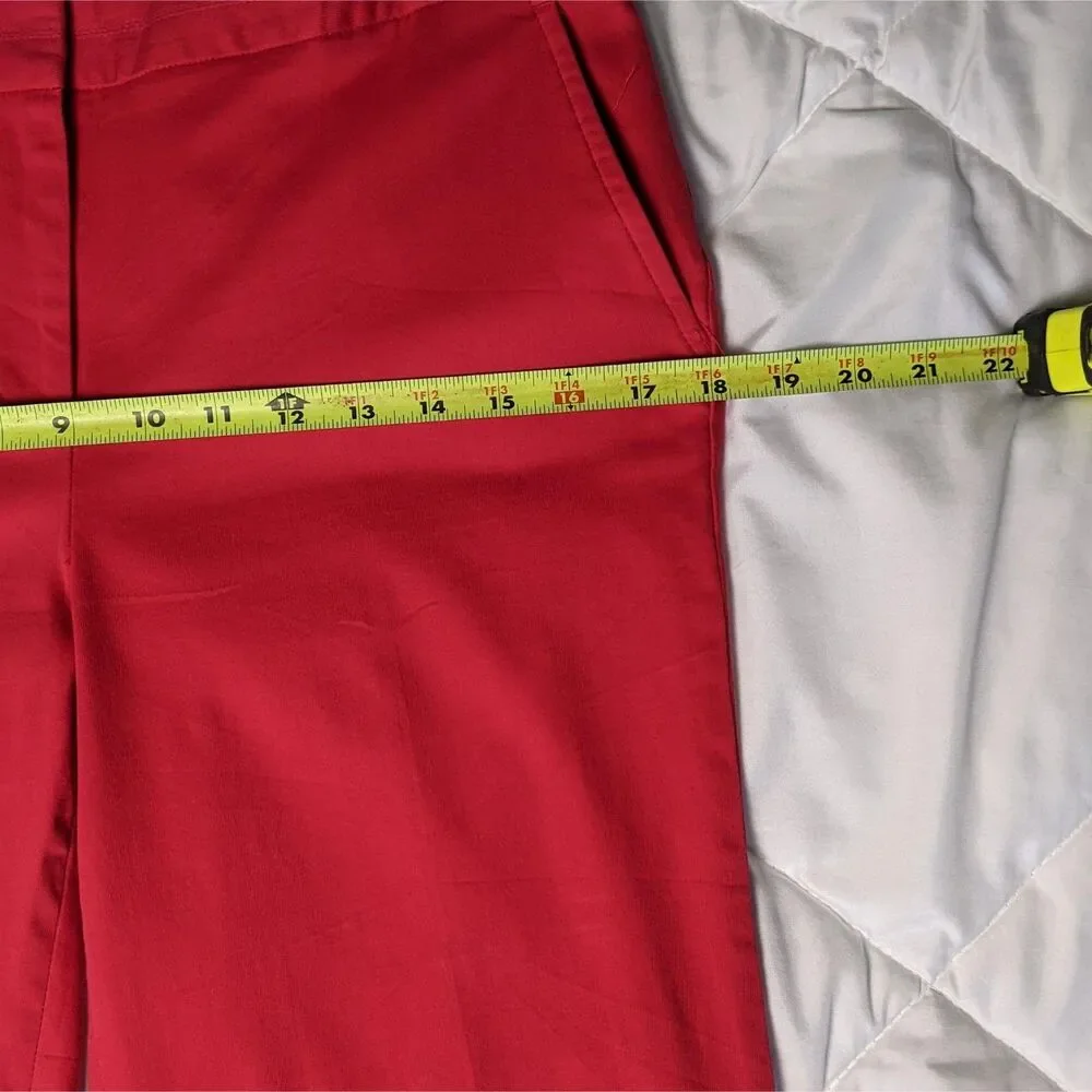 Vibrant Coral Red Straight Leg Ankle Trousers| Classic Career and Casual Chic - Picture 3 of 8